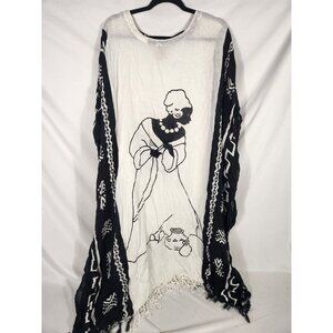 NWOT Sahara Arms Women Dress Kaftan Ethnic Tribal Print White/Black One Size